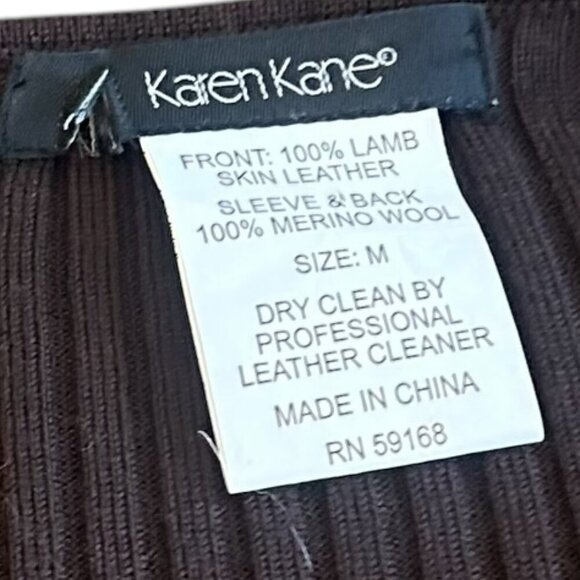 Karen Kane Lamb Leather Merino Wool Button Down Jacket Sweater Knit Size Medium - Picture 9 of 9